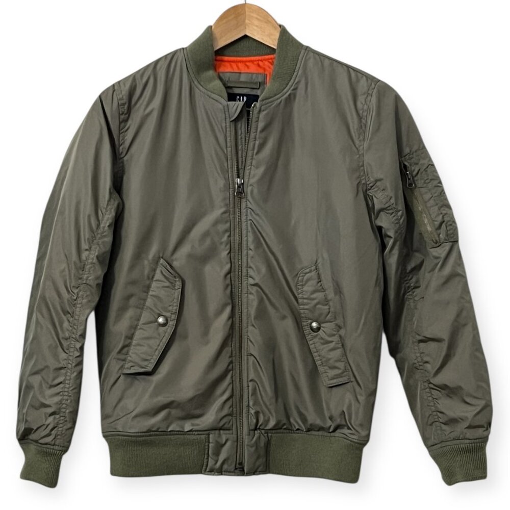 GAP Kids MA-1 Bomber Jacket Olive Green Orange Lined Youth XL